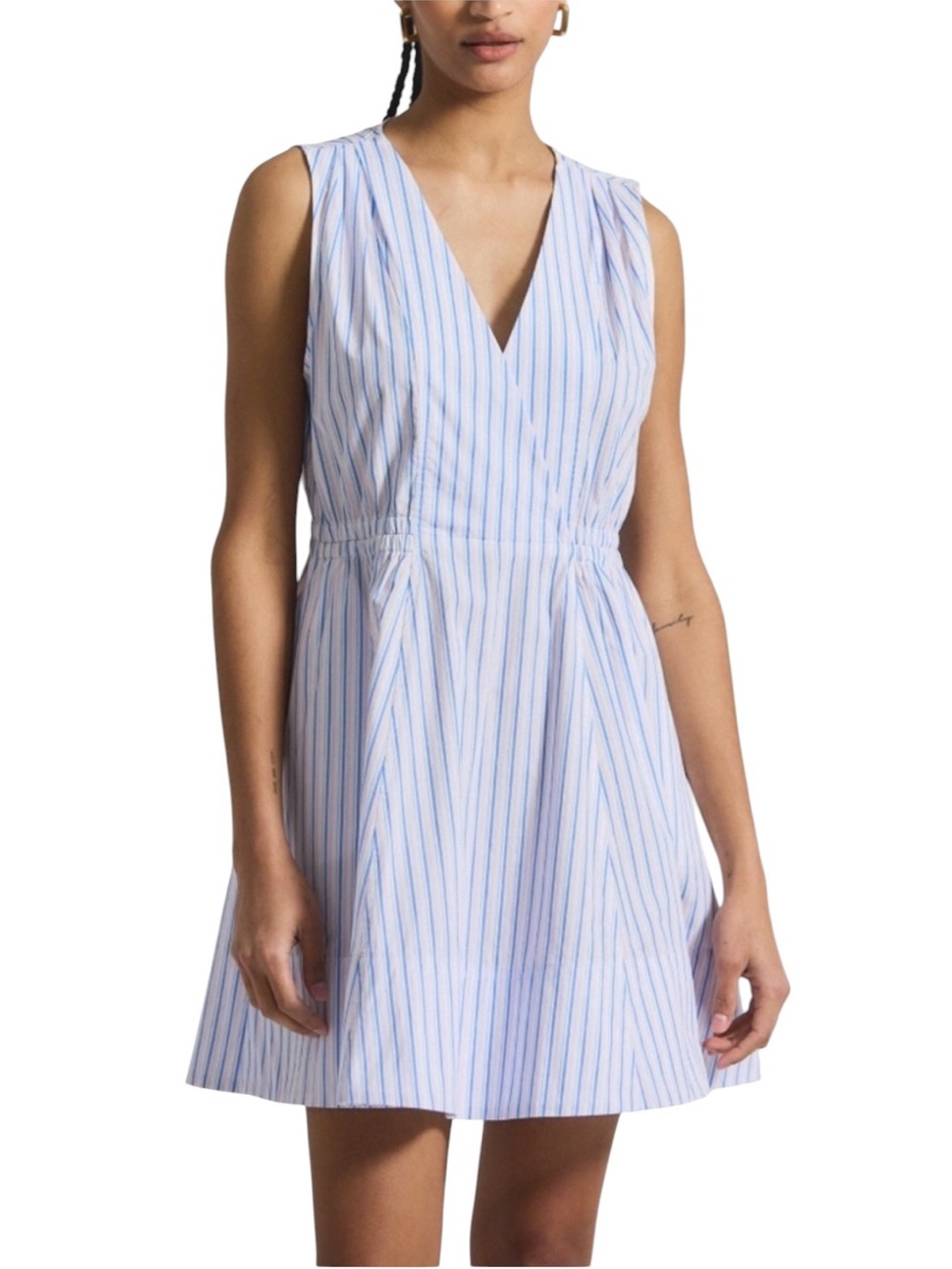 NEW Derek Crosby 10 Tia Sleeveless V-Neck Dress in Blue Pink Pinstripe - Size 6 - Picture 4 of 4